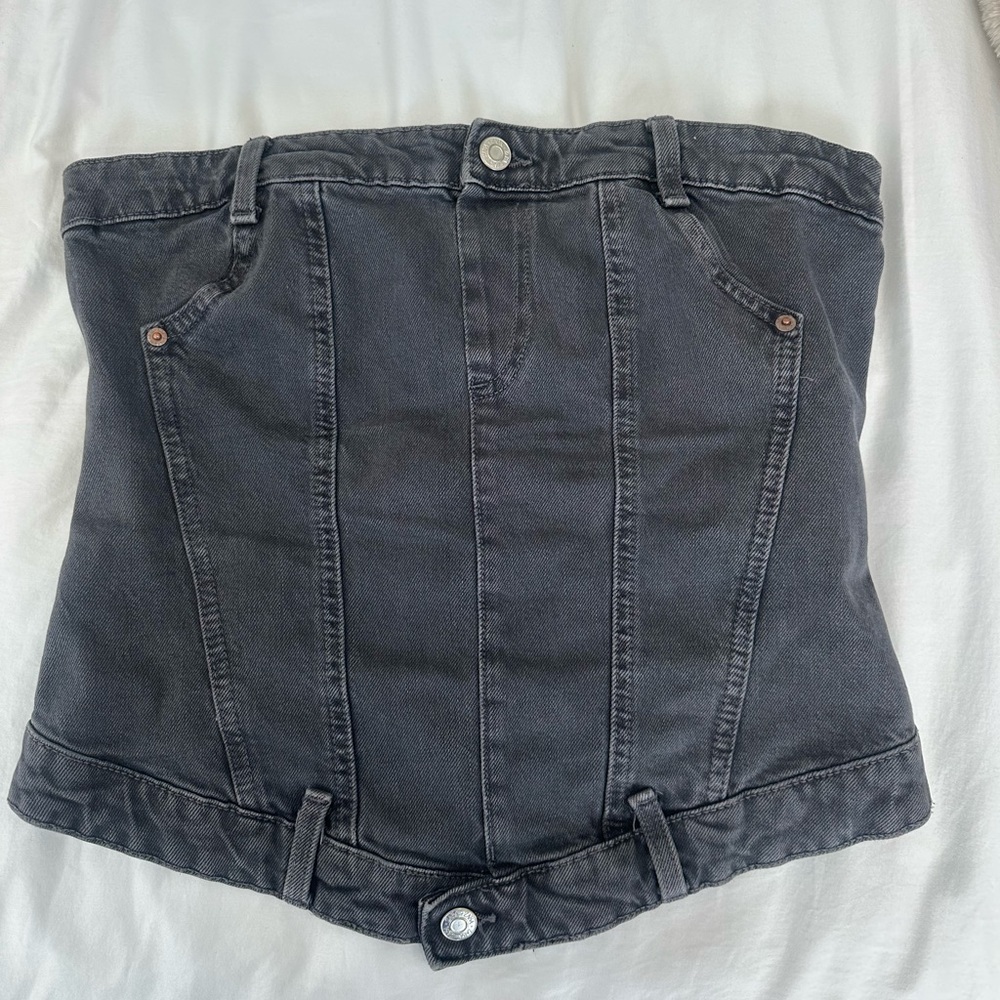 Zara black denim strapless top